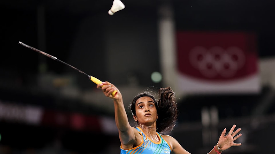 PV Sindhu competes against Cheung Ngan Yi of Hong Kong during a Women’s Singles Group J match at the Tokyo 2020 Olympic Games