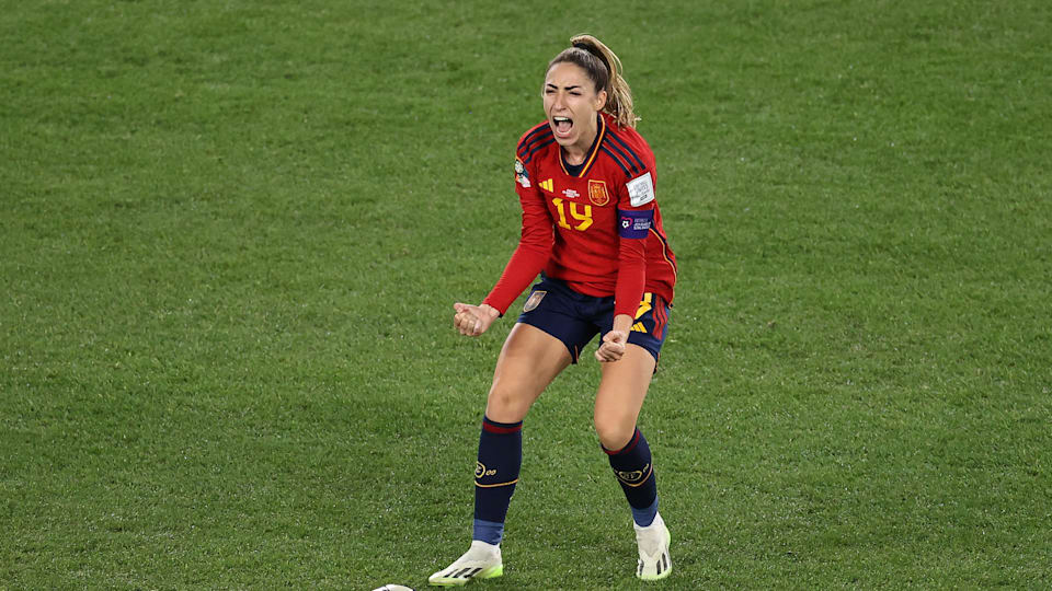 Olga Carmona celebrates her goal at the FIFA World Cup 2023.