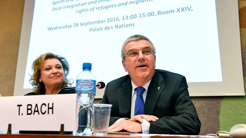 President Bach and members of Refugee Olympic Team take part in UN Human Rights event