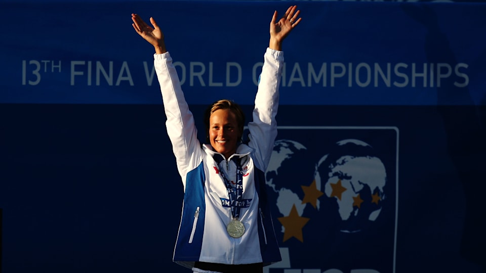 Federica Pellegrini of Italy receives the gold medal during the medal ceremony for the Women's 200m Freestyle Final during the 13th FINA World Championships at the Stadio del Nuoto on July 29, 2009 in Rome, Italy.