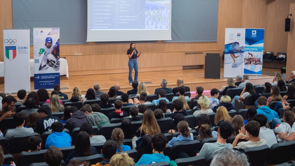 "Milano Cortina 2026 in Schools" tour in collaboration with CONI - at: Linguistic-Sports High School of Courmayeur; June 7, 2023.