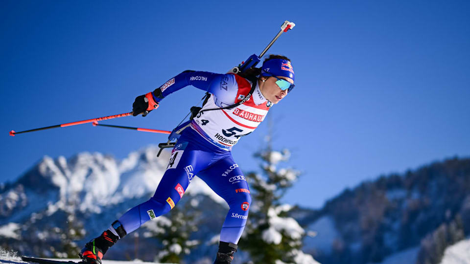 Dorothea Wierer competing in the 2024 Biathlon World Cup in Hochfilzen, Austria.