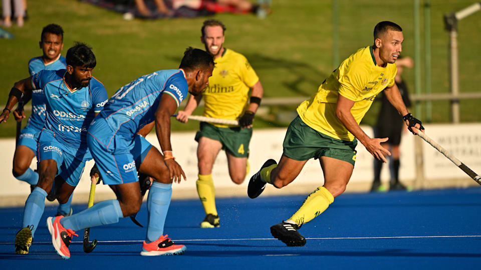 Joel Rintala of Australia vs India on Saturday.