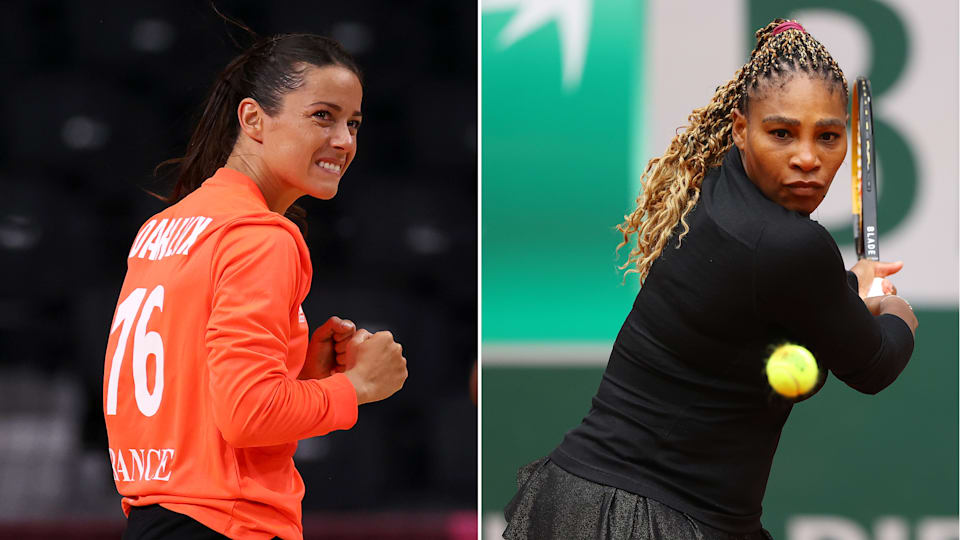 Cleopatre Darleux of Team France and Serena Williams of Team USA