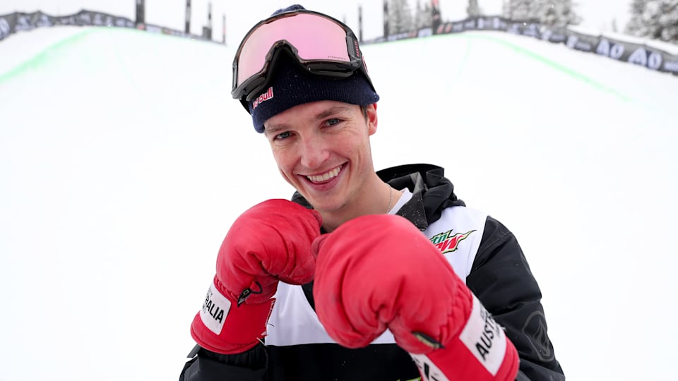 Scotty James after winning the men's Snowboard Superpipe Final at Dew Tour Copper Mountain 2020