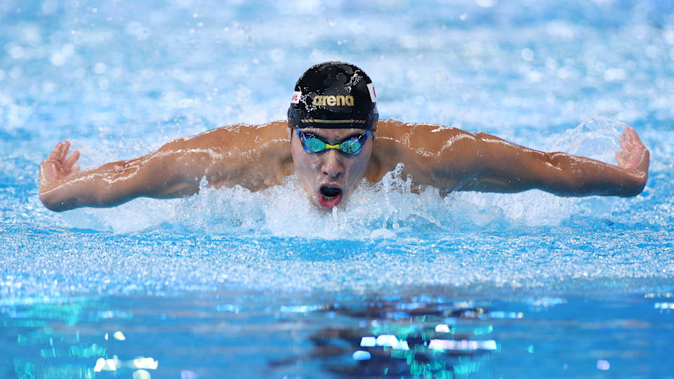 Tomoru Honda of Team Japan competes in the Men's 200m Butterfly Semifinals on day twelve of the Doha 2024 World Aquatics Championships
