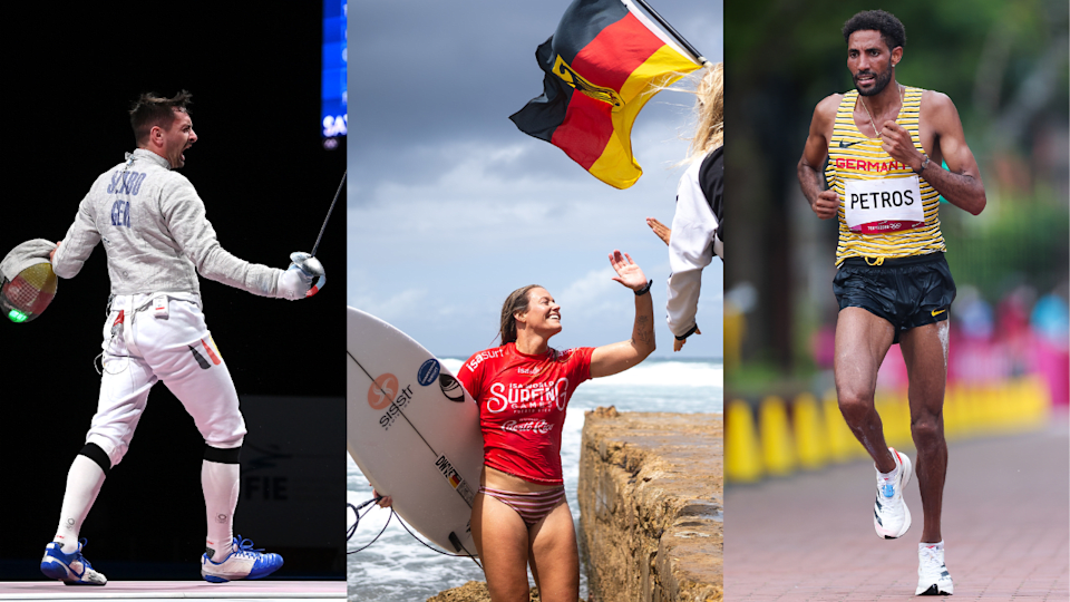 Matyas Szabo (li), Camilla Kemp (m.) und Amanal Petros (re.) wurden offiziell für Paris 2024 nominiert.