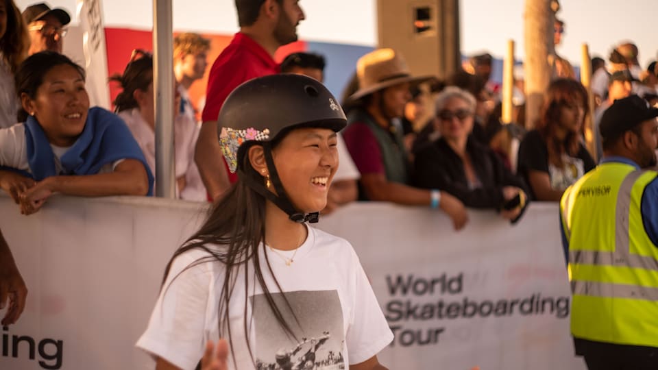 Hiraki Cocona reacts during the women's final of WST Park World Championships in Sharjah