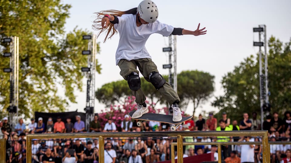 Liz Akama in action of Japan in action during the Women's Final of the World Street Skateboarding Rome 2022