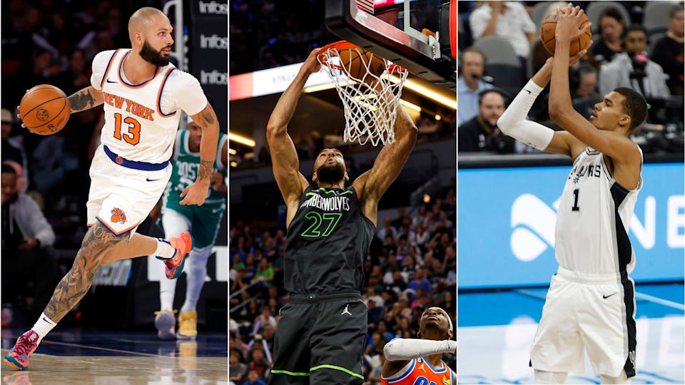 Evan Fournier, Rudy Gobert and Victor Wembanyama