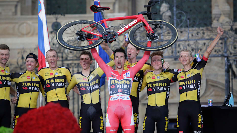 Primoz Roglic won the Vuelta a España from 2020 to 2022 (pictured here in 2021 with Sepp Kuss to his right behind him)