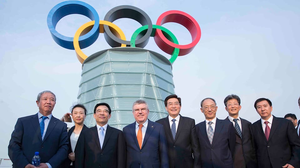 Olympic rings join the Beijing skyline