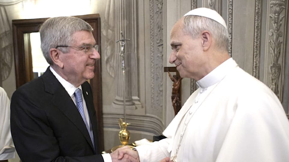 IOC President Thomas Bach with Pope Leo XIV