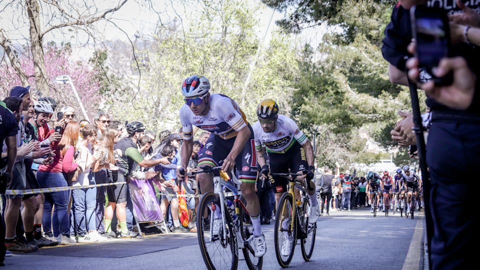 Remco Evenepoel and Primoz Roglic during the 2023 Volta a Catalunya