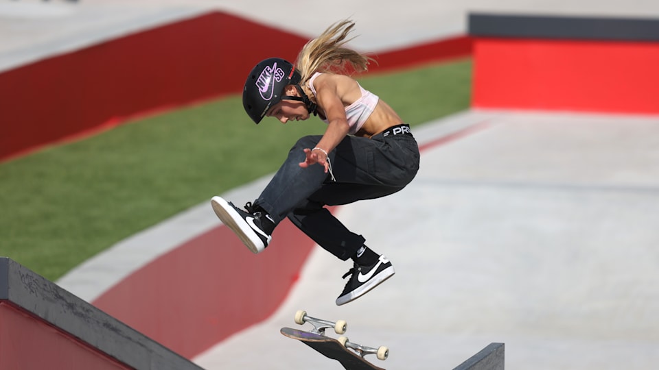 Chloe Covell of Australia compete in the Women's Street Quarterfinals during the Sharjah Skateboarding Street and Park World Championships 2023 