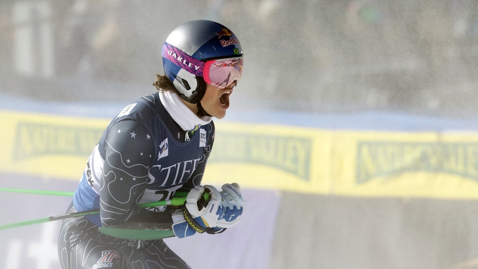 Lucas Pinheiro Braathen of Team Brazil reacts during the Audi FIS Alpine Ski World Cup Men's Giant Slalom on December 8, 2024 in Beaver Creek, USA. 