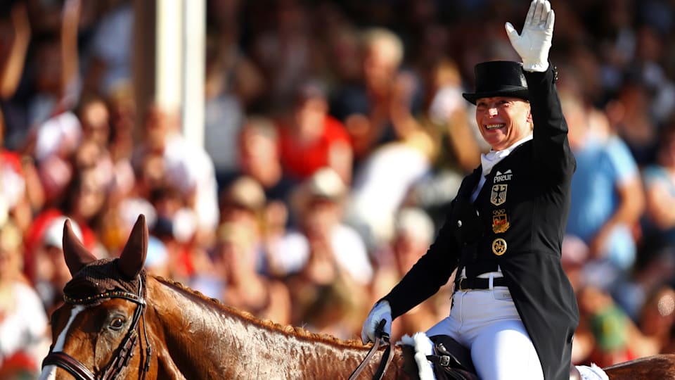 Isabell Werth celebrating