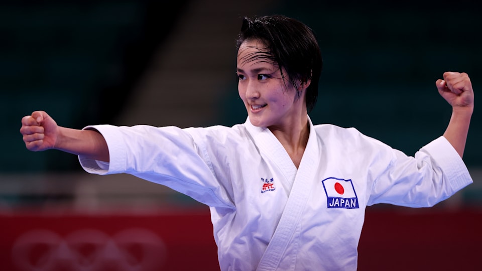 Kiyou Shimizu of Team Japan competes during the Womens Karate Kata Ranking Round on day thirteen of the Tokyo 2020 Olympic Games at Nippon Budokan on August 05, 2021 in Tokyo, Japan.