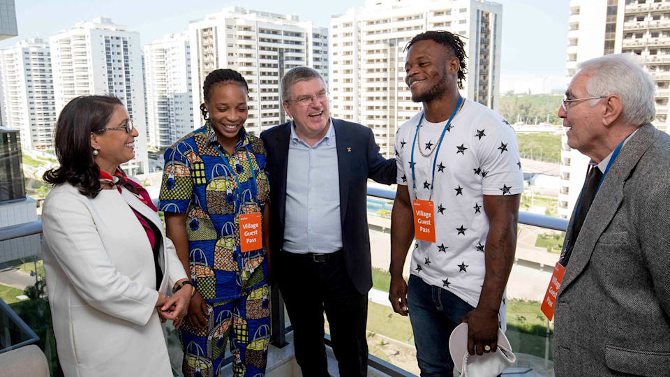 IOC President joins members of Refugee Olympic Team to see their rooms in the Olympic Village