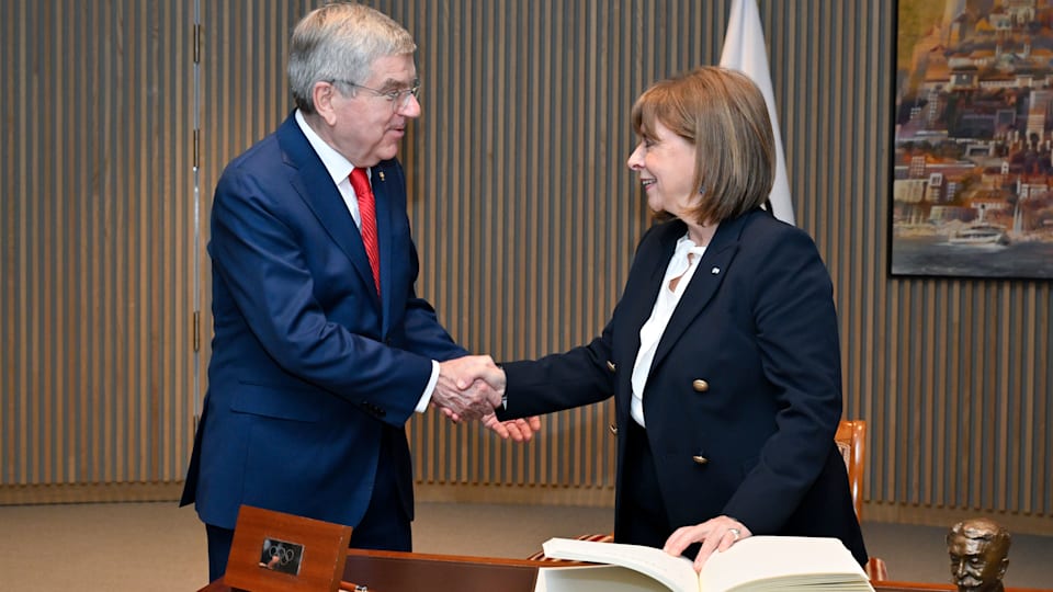 IOC President Thomas Bach and the Head of State of the Hellenic Republic, Ms Katerina Sakellaropoulou