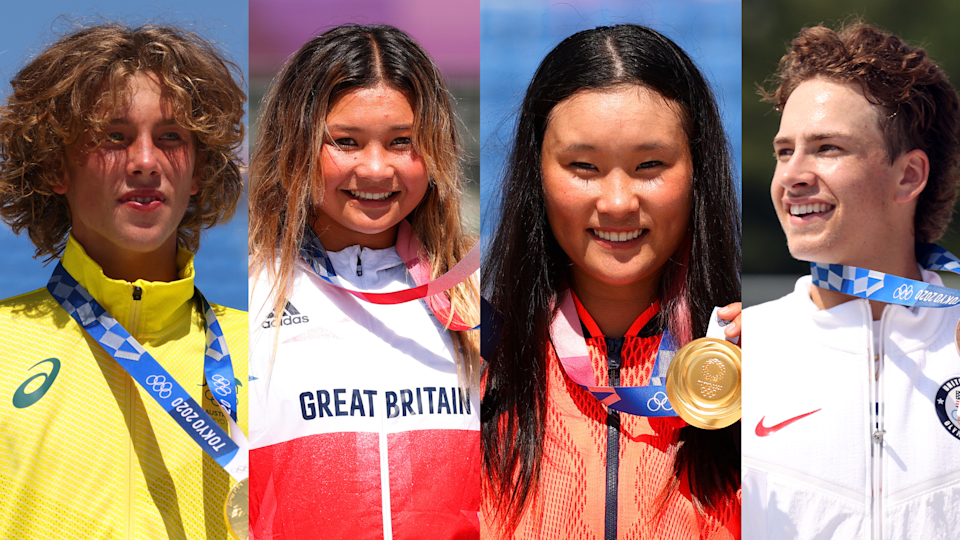 World park skateboarding champions Jagger Eaton and Sky Brown along with Olympic champions Keegan Palmer and Yosozumi Sakura