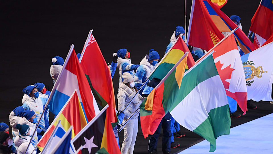 The flagbearers for the Beijing 2022 Closing Ceremony 