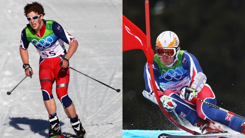 Andrew Musgrave (left) and Dave Ryding (right) competing at Vancouver 2010