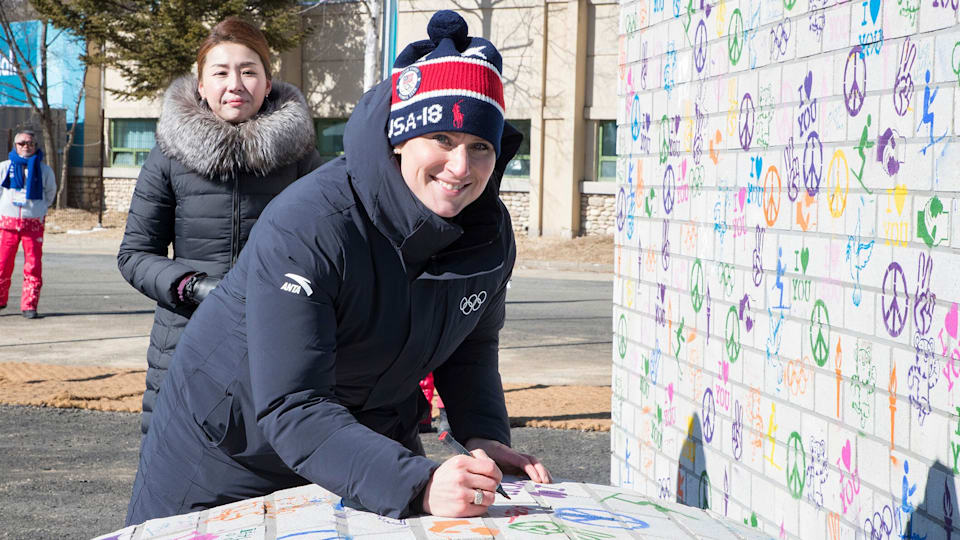 The Olympic Village in PyeongChang unveils the Olympic Truce Mural, created by South Korean artist Jaeseok Lee