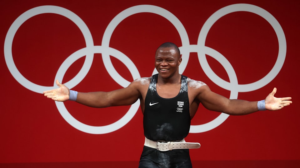 Cyrille Tchatchet II of the Refugee Olympic Team competes at the Tokyo 2020 Olympic Games