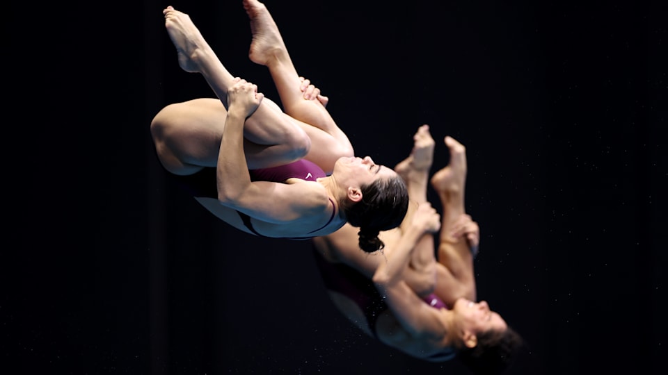 Alejandra Orozco y Gabriela Agundez de México compiten en Plataforma 10m Sincronizada Femenina Mundial de natación Fukuoka 2023