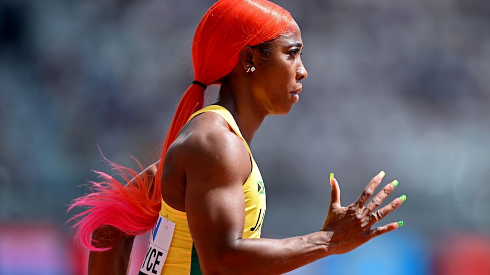 Shelly-Ann Fraser-Pryce of Team Jamaica competes in the Women's 100m at World Athletics Championships Budapest 2023