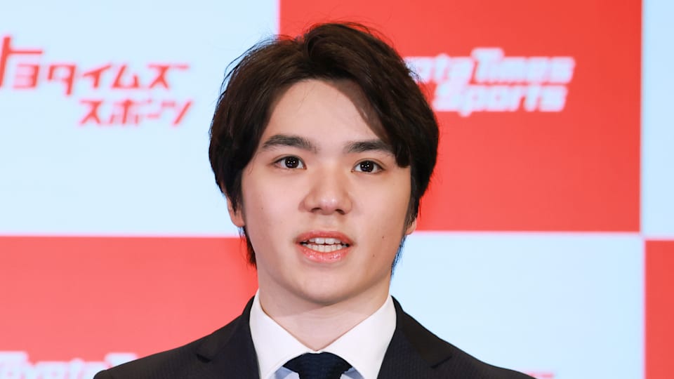 引退会見をするフィギュアスケート男子の宇野昌磨