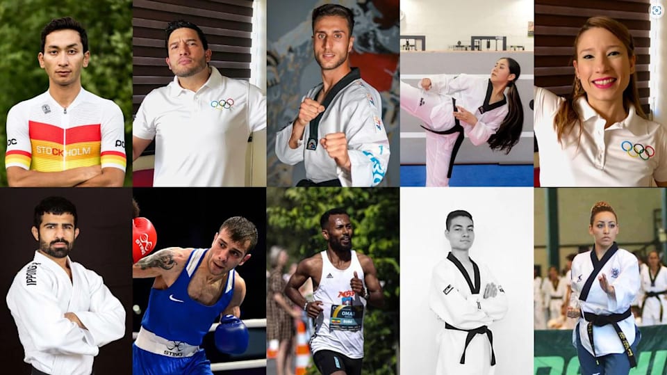 A compilation of photos of 10 athletes doing different sports.