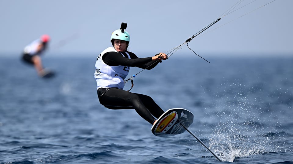 Gisela Pulido Borrell of Spain in action during a Womens Kite race during day four of the Paris 2024 Sailing Test Event