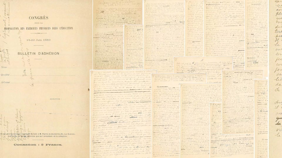 Le texte fondateur rédigé par Pierre de Coubertin trouve sa place au Musée Olympique de Lausanne