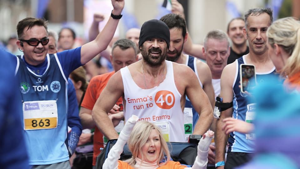 Colin Farrell runs 2024 Dublin Marathon in support of friend with rare