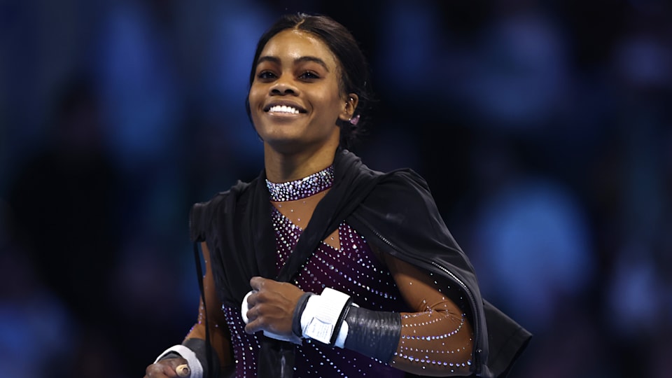 Gabby Douglas at the 2024 Core Hydration Classic in Hartford, Connecticut.
