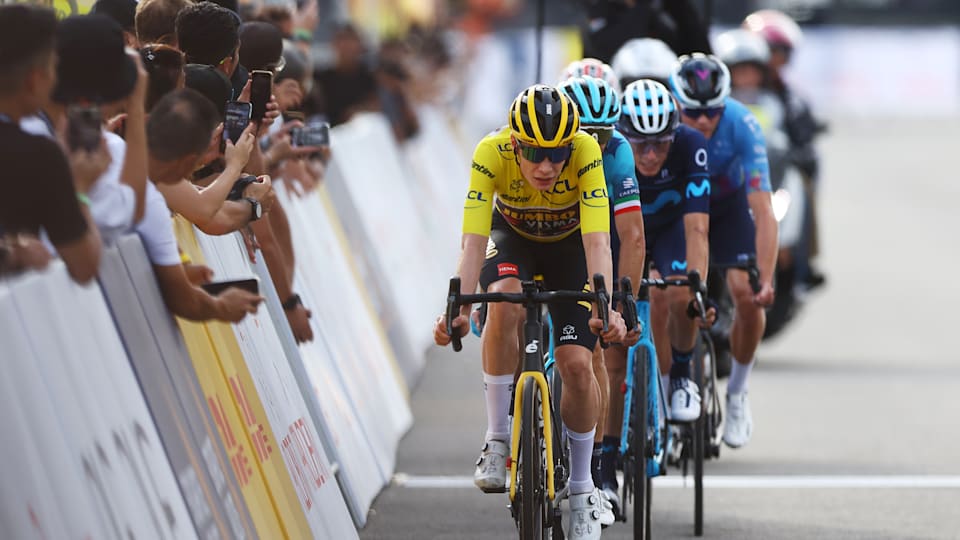 Jonas Vingegaard Rasmussen of Denmark competes during the Tour de France.