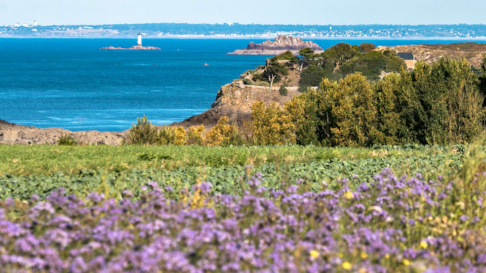 View of the sea from atop the Anse du Guesclin in Saint-Coulomb
