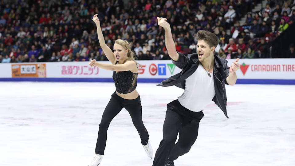 Before the 2021/22 season ladies in Ice dancing were allowed to wear trousers only in the rhythmic dance. In that photo Alexandra Stepanova of Russia and Ivan Bukin compete at the 2016 Skate Canada
