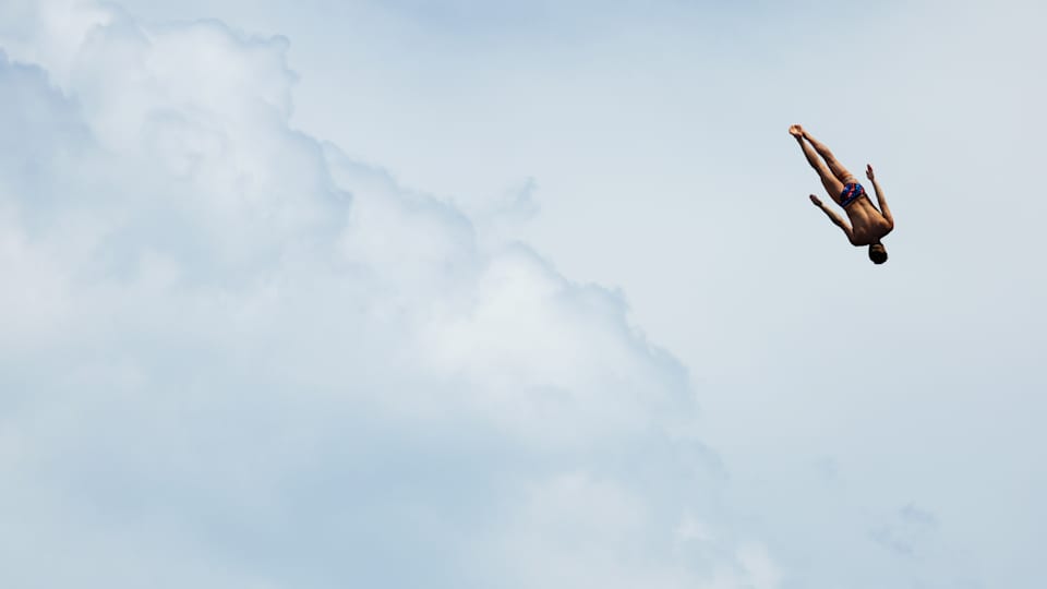 James Lichtenstein of Team United States competes in the Men's High Diving preliminaries on day one of the Fukuoka 2023 World Aquatics Championships at Seaside Momochi Beach Park on July 25, 2023 in Fukuoka, Japan