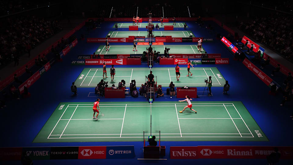 Action on badminton courts.