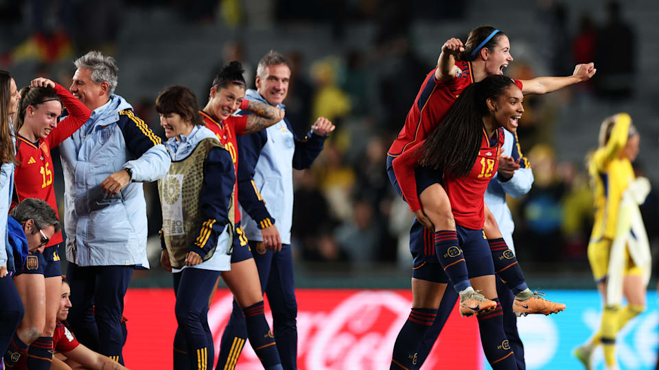 Spain celebrate their FIFA Women's World Cup 2023 semi-final victory over Sweden