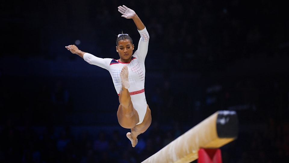 Marine Boyer of France at the 2022 Gymnastics World Championships in Liverpool, England (Photo by Laurence Griffiths/Getty Images)