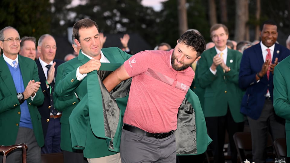 Scottie Scheffler puts the Green Jacket on 2023 Masters champion Jon Rahm