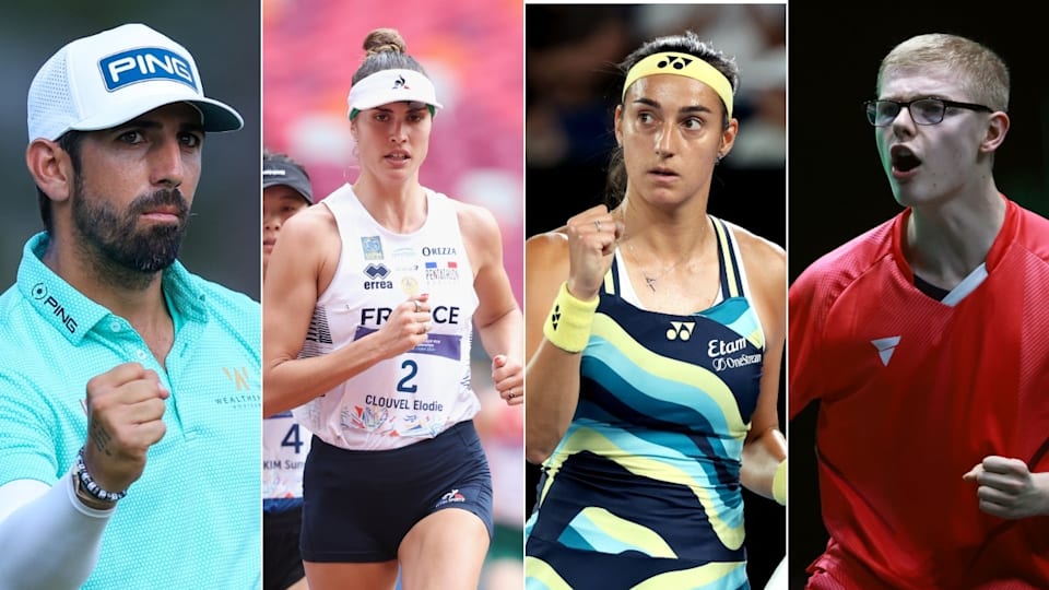 Mathieu Pavon, Élodie Clouvel, Caroline Garcia and Félix Lebrun of Team France