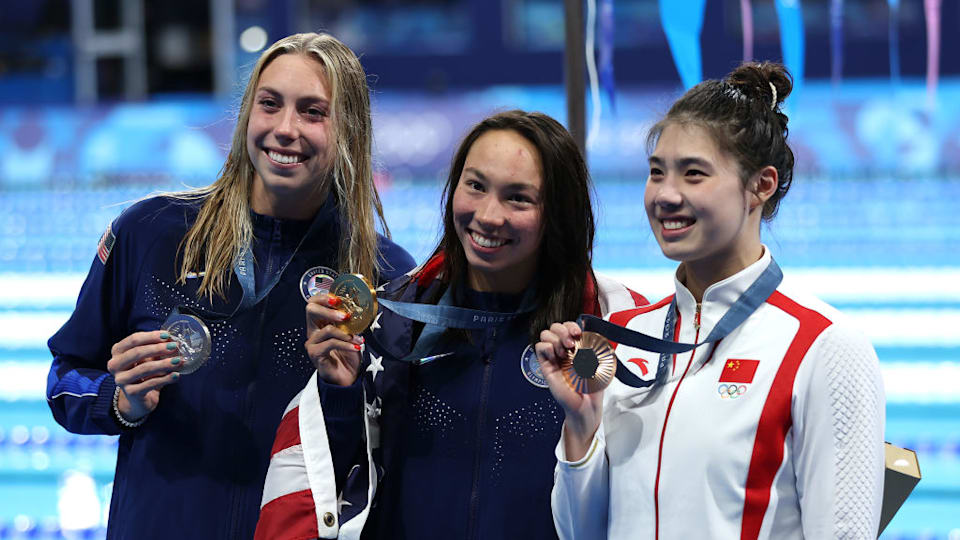Swimming USA’s Torri Huske puts on stunning show to win gold in women’s 100m butterfly at Paris