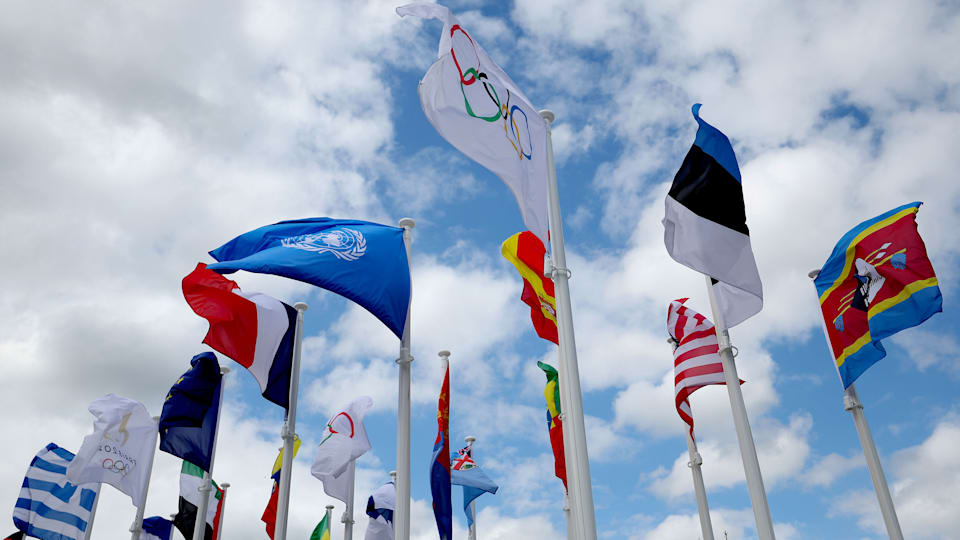 Flags at the Olympic Village Paris 2024