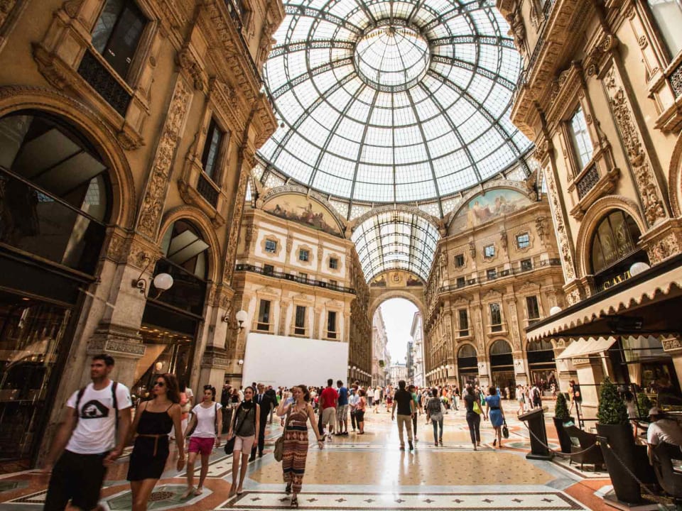 Interior view of the Galleria Vittorio Emanuele in Milano, with its glass dome
