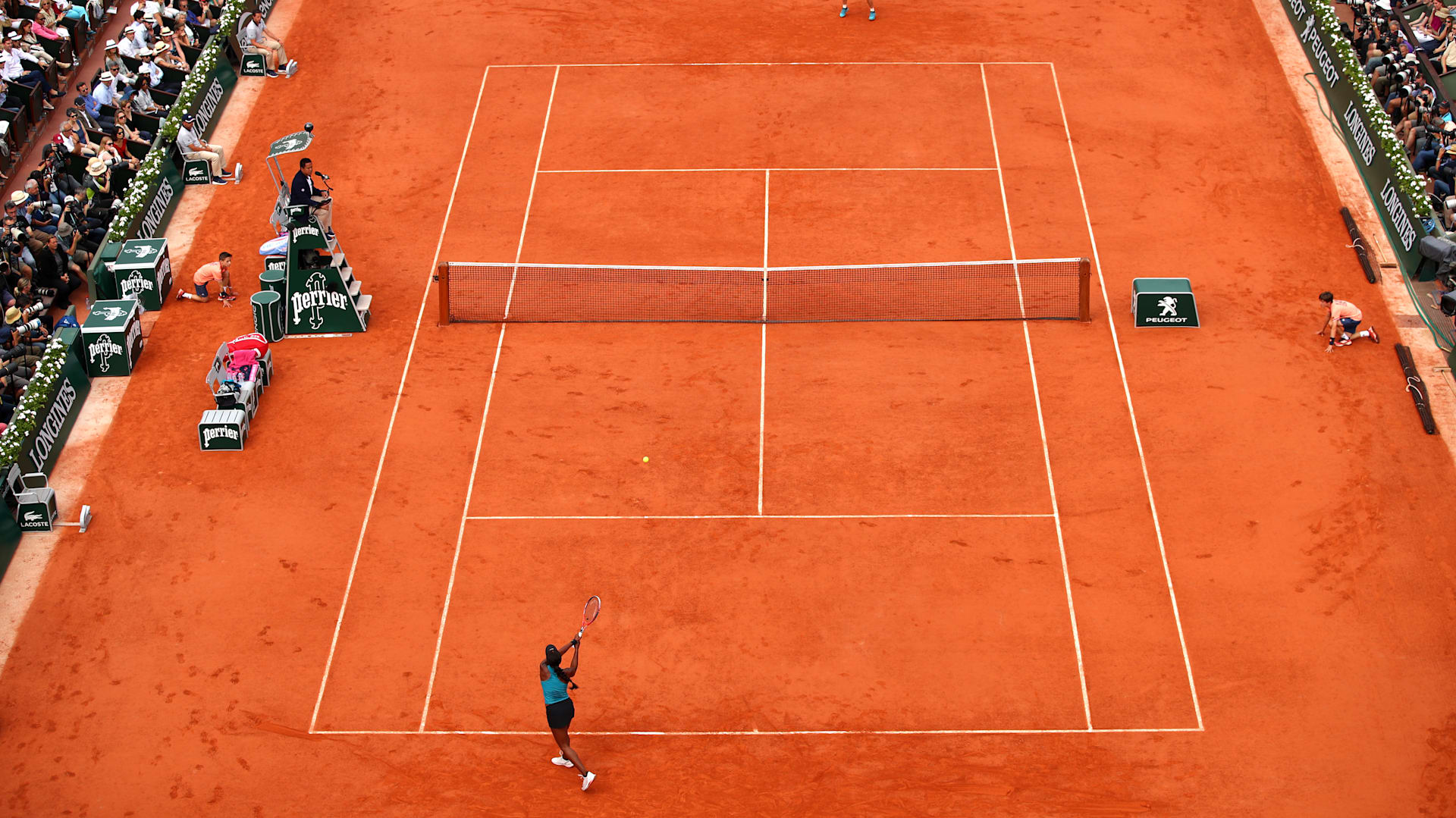 Sticker Tennis ball on a tennis clay court